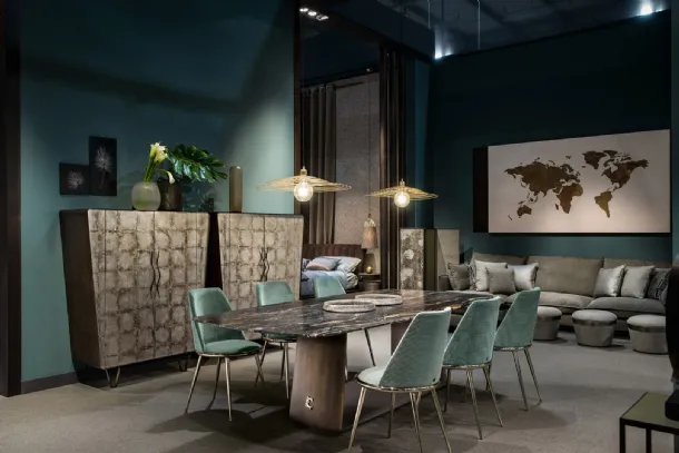 Teseo table with marble top and metal base by Cantori.