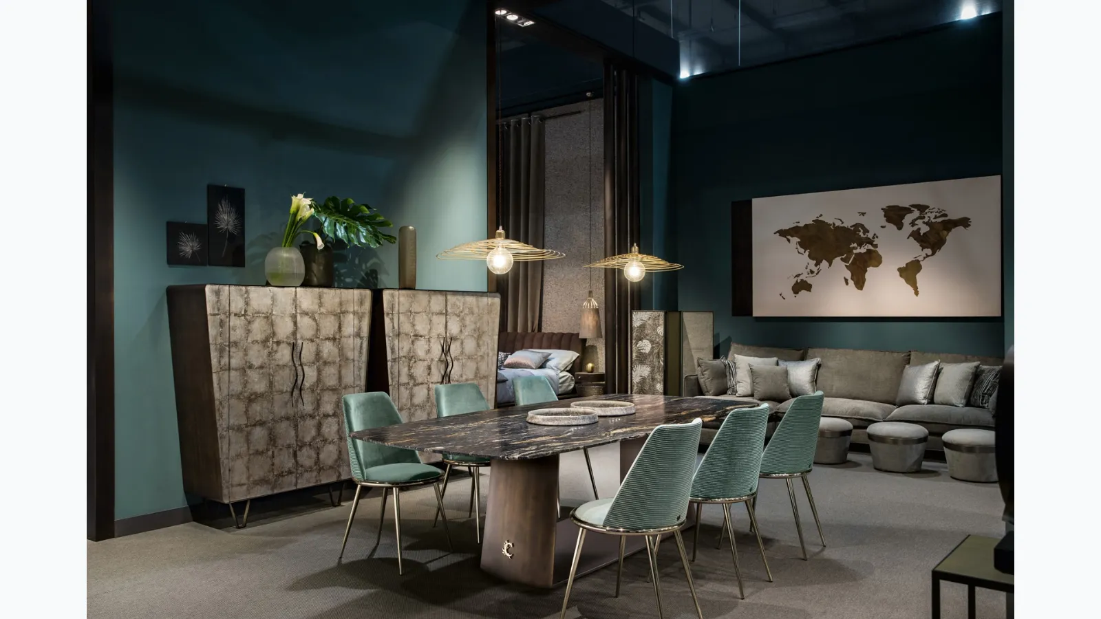 Teseo table with marble top and metal base by Cantori.