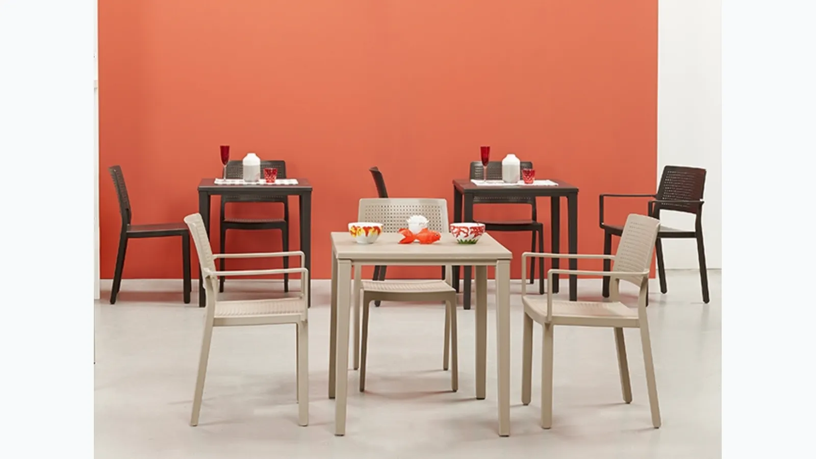Square table with a technopolymer frame by Scab Design.