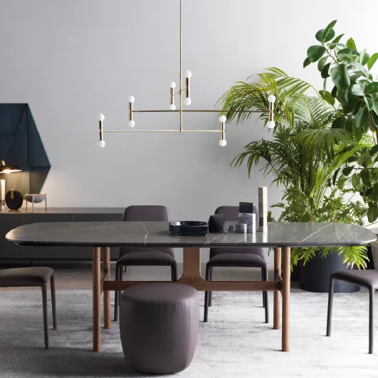 Torii table with Gray marble top and Novamobili wooden base.