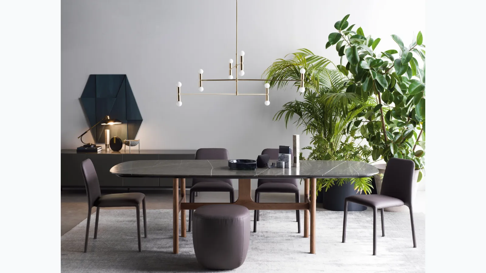 Torii table with Gray marble top and Novamobili wooden base.