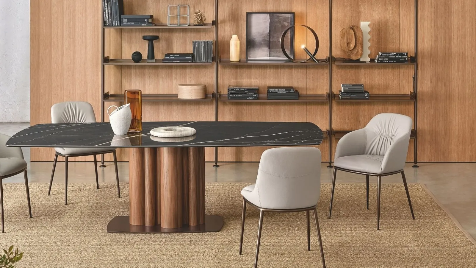 Tower table in ceramic and wood by Riflessi.