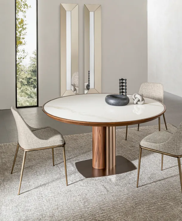 Round Tower table in ceramic and wood by Riflessi.