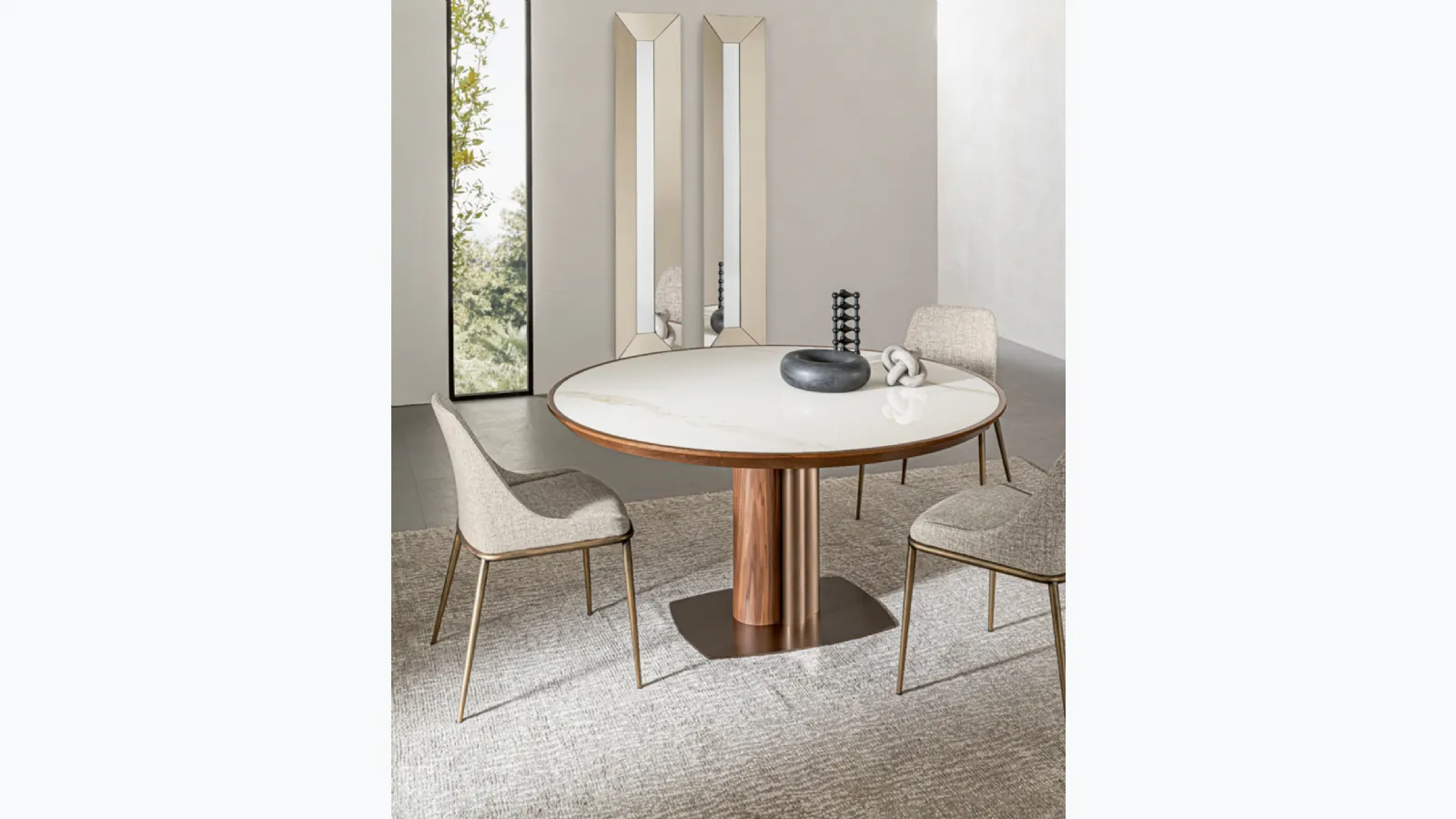 Round Tower table in ceramic and wood by Riflessi.