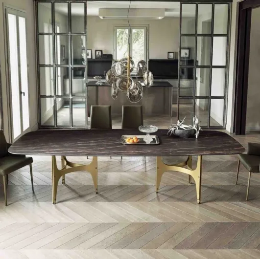 Universe XXL table with SuperMarble top and lacquered steel base by Bontempi.