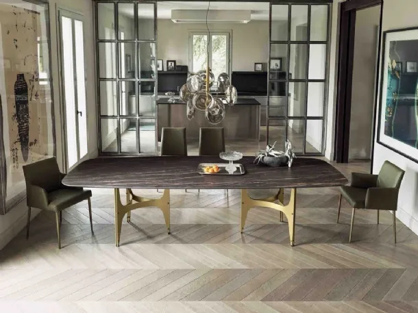 Universe XXL table with SuperMarble top and lacquered steel base by Bontempi.