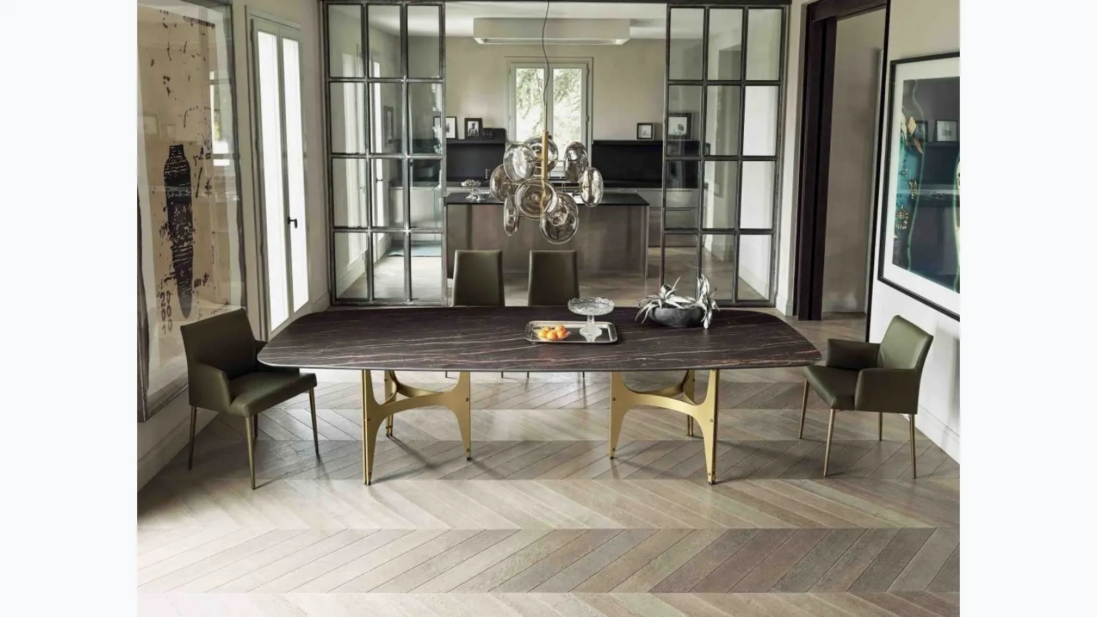 Universe XXL table with SuperMarble top and lacquered steel base by Bontempi.