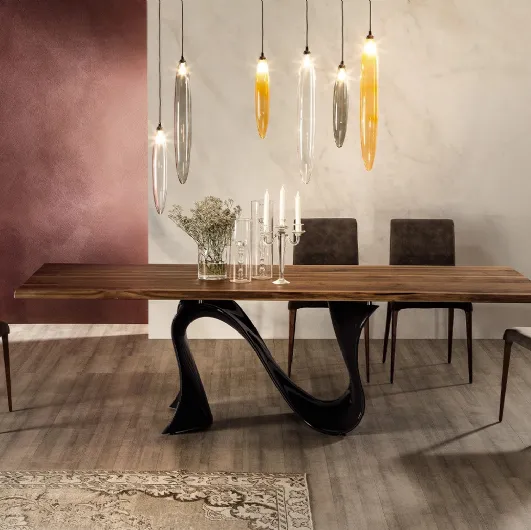 Wave table in Canaletto walnut by Tonin Casa