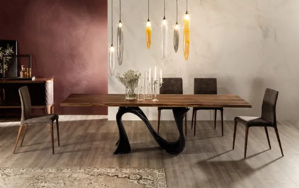 Wave table in Canaletto walnut by Tonin Casa