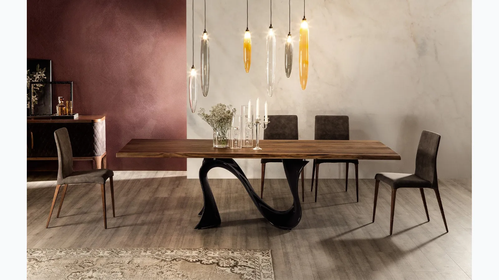 Wave table in Canaletto walnut by Tonin Casa