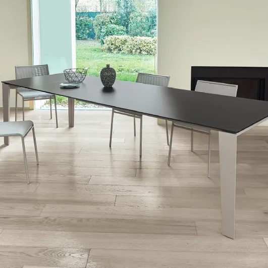 Extendable Winny XXL table made of melamine with aluminum lacquered steel legs by Ingenia.