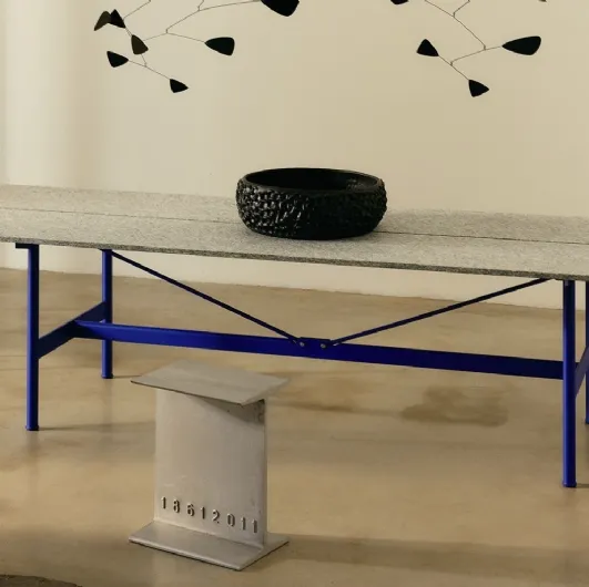 Zinc table with Luserna marble stone top by Desalto.