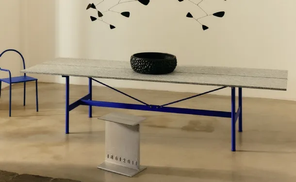 Zinc table with Luserna marble stone top by Desalto.