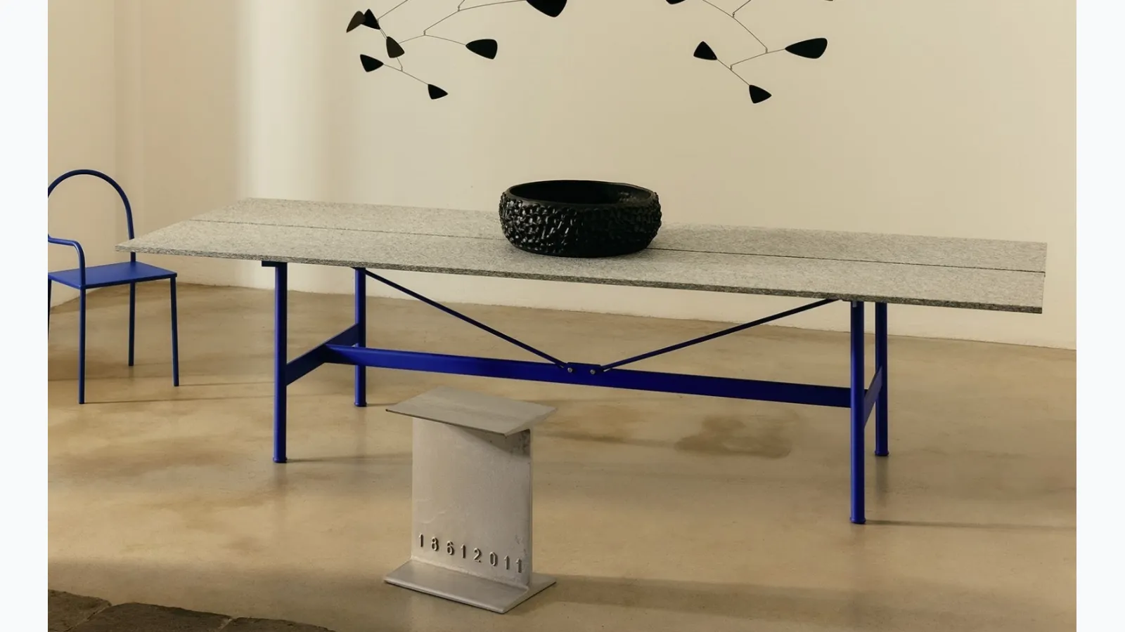 Zinc table with Luserna marble stone top by Desalto.