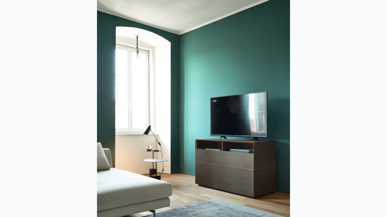 Mobile TV stand Domino IN2 3I in clay Oak and Bronze by Sangiacomo.
