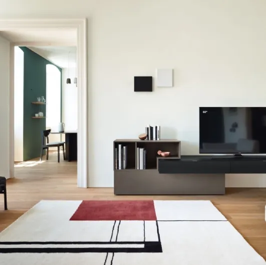 Mobile Porta Tv Lampo Open 5 in Oak Charcoal veneer and textured Loto Terra by Sangiacomo