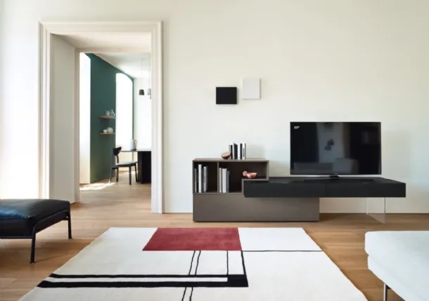 Mobile Porta Tv Lampo Open 5 in Oak Charcoal veneer and textured Loto Terra by Sangiacomo