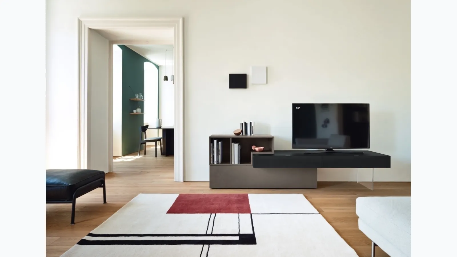 Mobile Porta Tv Lampo Open 5 in Oak Charcoal veneer and textured Loto Terra by Sangiacomo