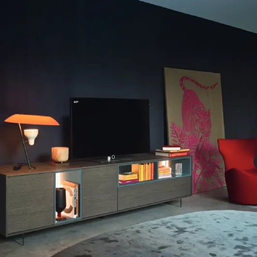 Mobile TV stand Lampo Open with 41 frame in Grey Oak and matte lacquered by Sangiacomo.