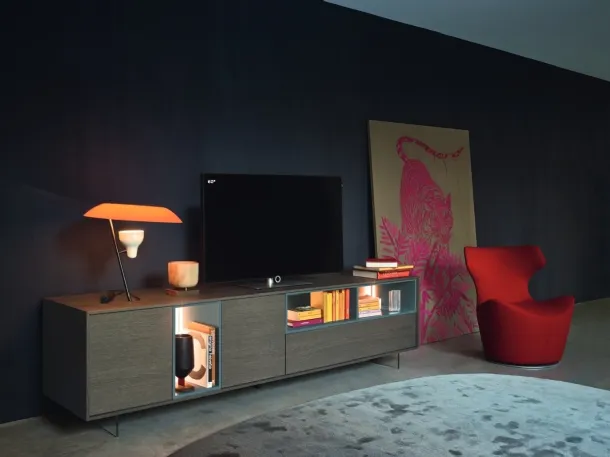 Mobile TV stand Lampo Open with 41 frame in Grey Oak and matte lacquered by Sangiacomo.