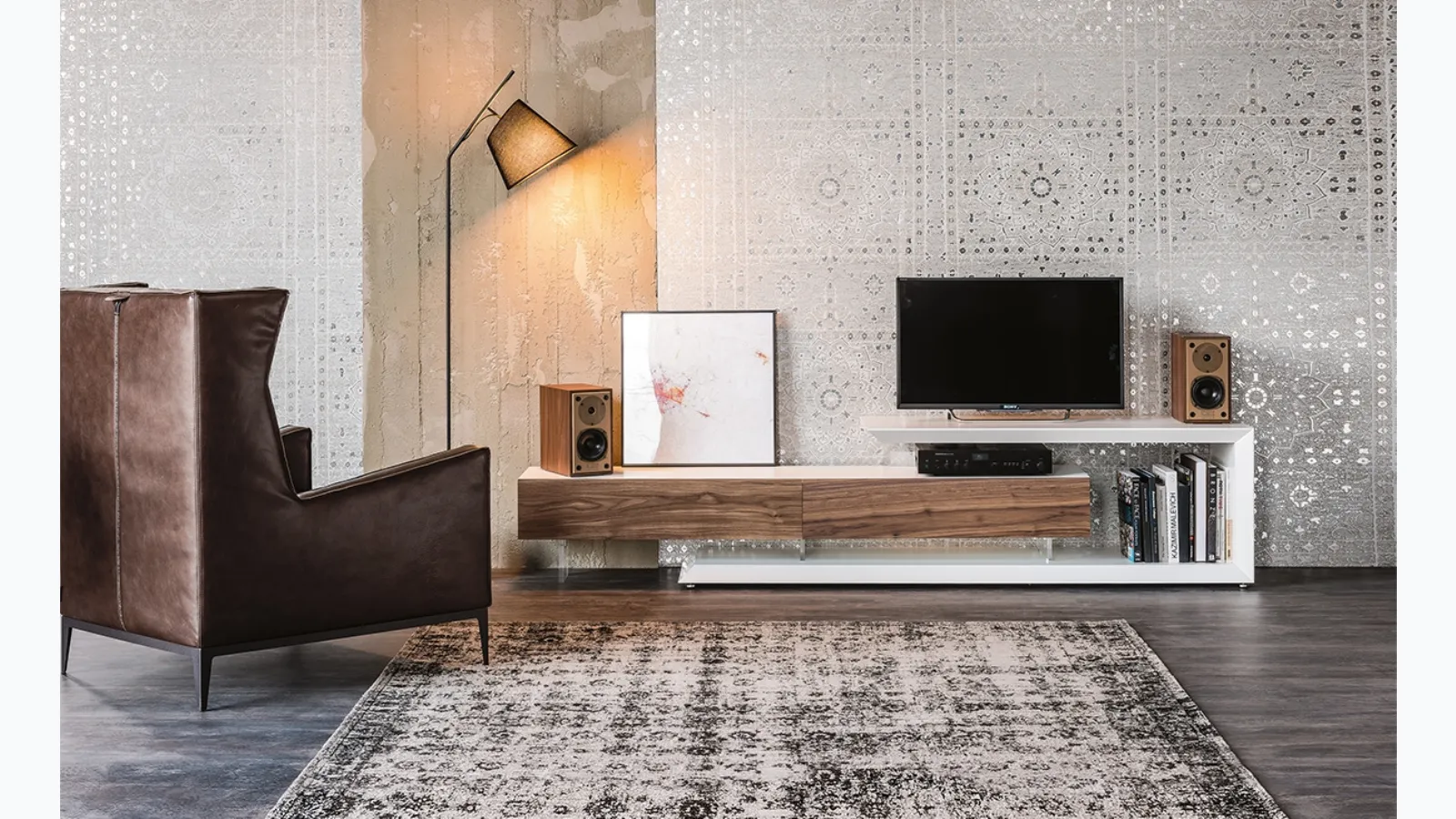 Cattelan Italia's Link TV stand in lacquered wood and Walnut.