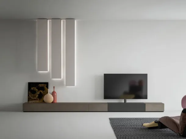Mobile TV stand with ceiling pillars by Caccaro.