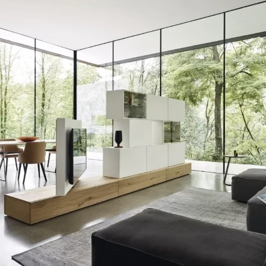Rotating double-sided TV stand Roto in wood and lacquered by Sangiacomo.