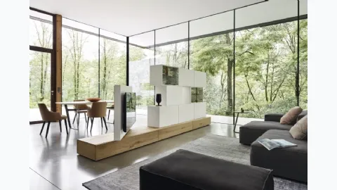 Rotating double-sided TV stand Roto in wood and lacquered by Sangiacomo.