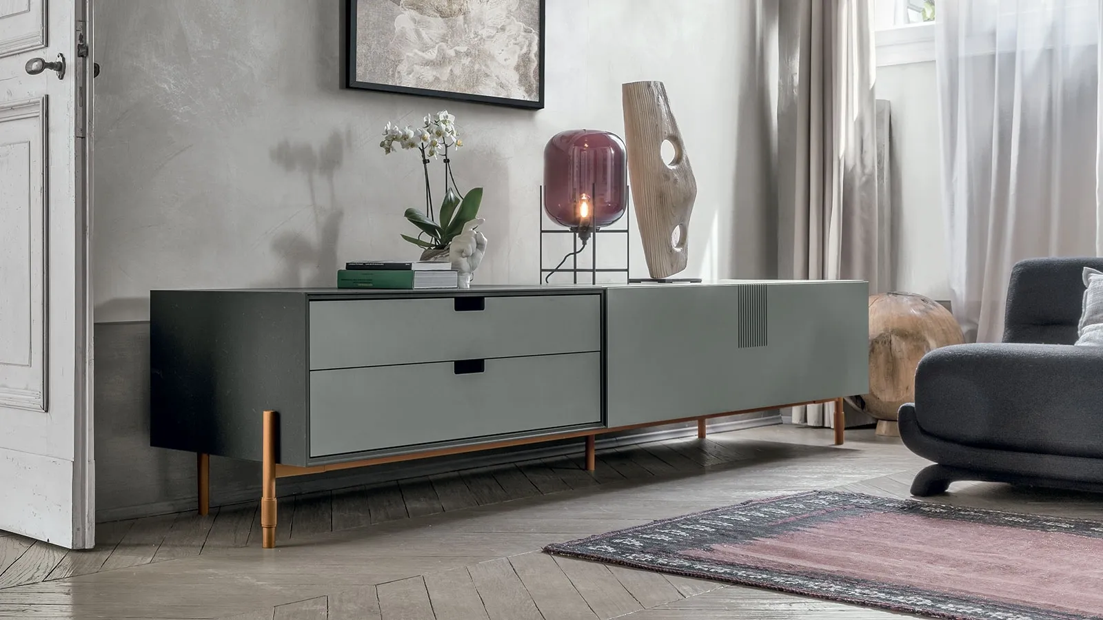 Mobile TV stand TIME UNIT TI 107 in basalt CDF by Tomasella