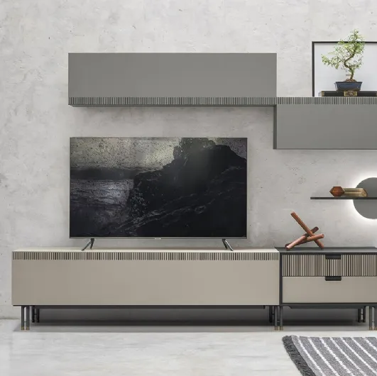 Mobile TV stand TIME UNIT TI 113 in basalt and sand CDF by Tomasella.