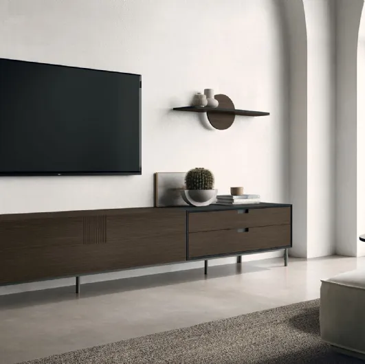 TV stand TIME UNIT TI 130 in CDF moka oak by Tomasella
