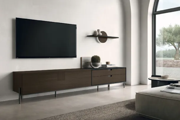 TV stand TIME UNIT TI 130 in CDF moka oak by Tomasella