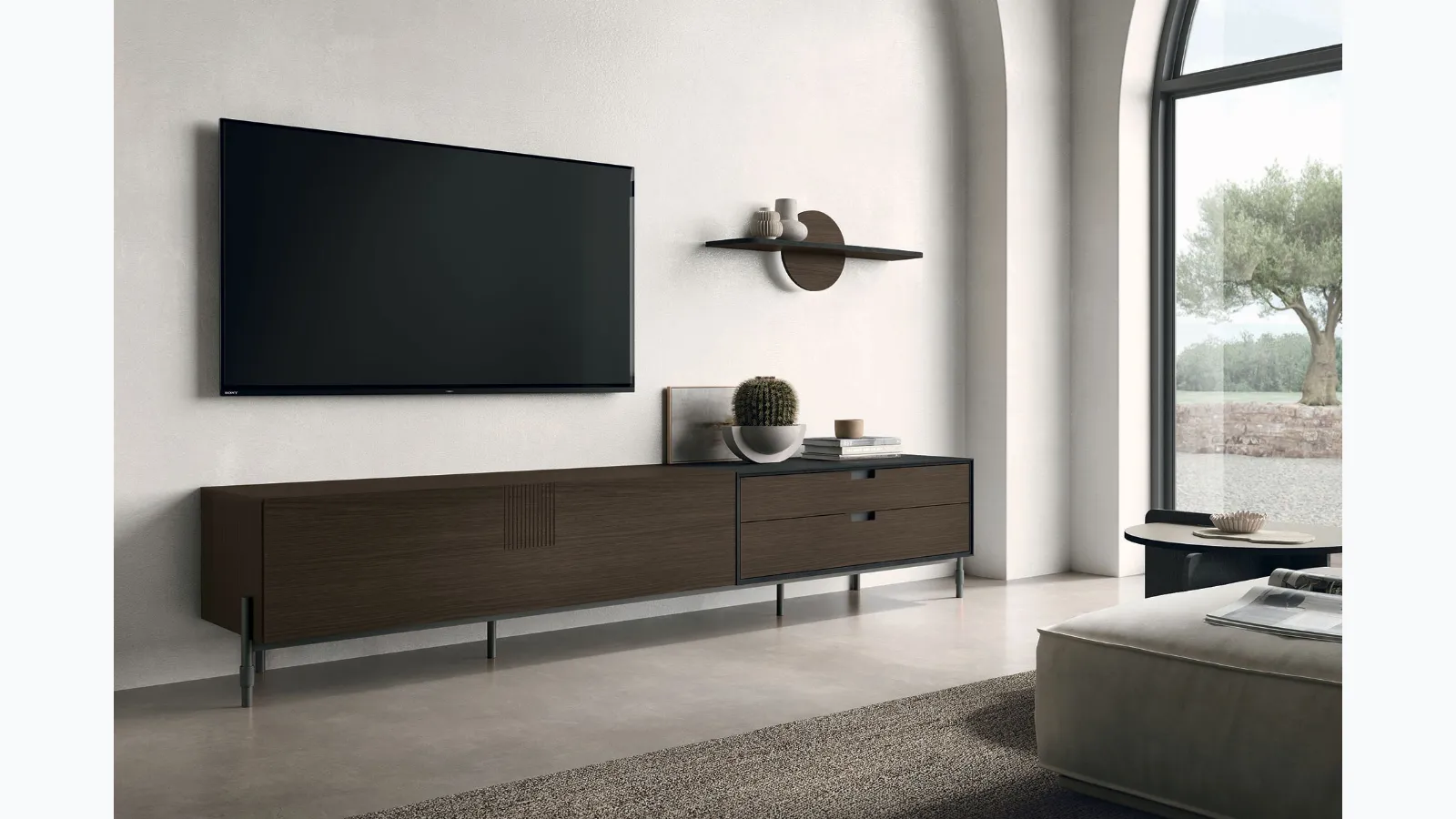 TV stand TIME UNIT TI 130 in CDF moka oak by Tomasella