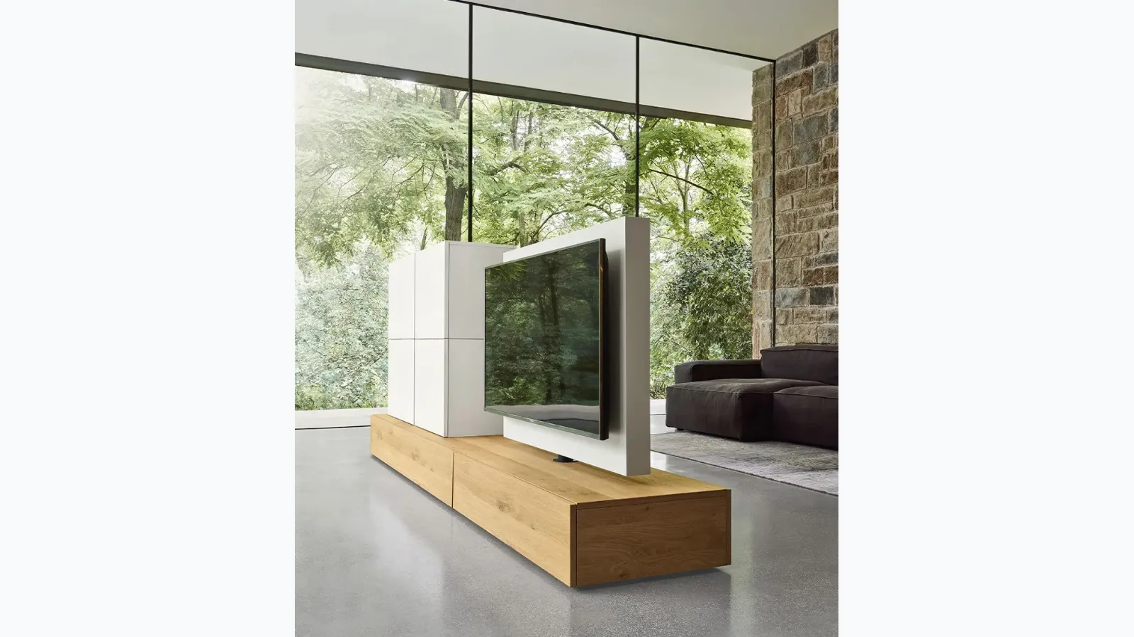 Mobile TV stand TV Units Roto Lampo in wood and lacquered by Sangiacomo