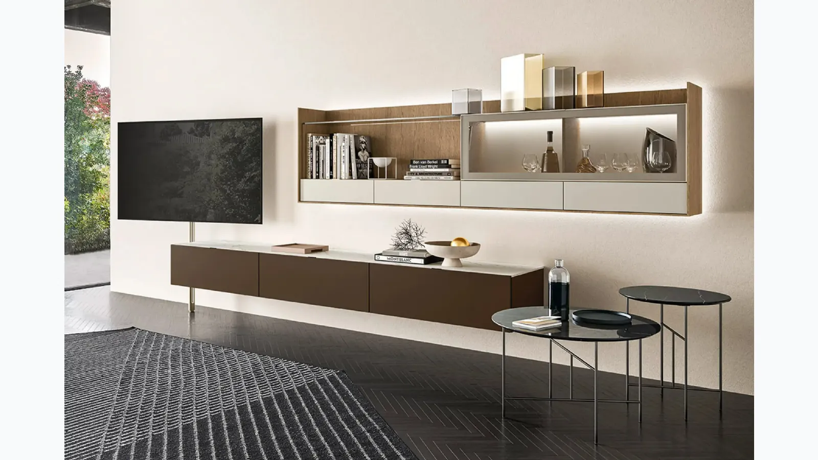 Mobile TV video stand in lacquered finish by Sangiacomo.