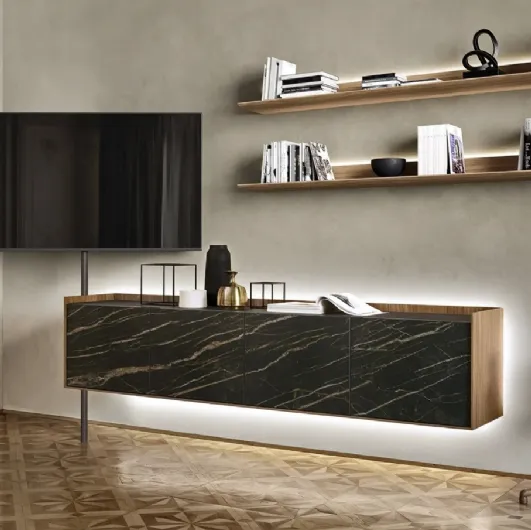 Ceramic and wood TV stand for TV and video by Sangiacomo
