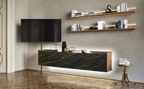 Ceramic and wood TV stand for TV and video by Sangiacomo