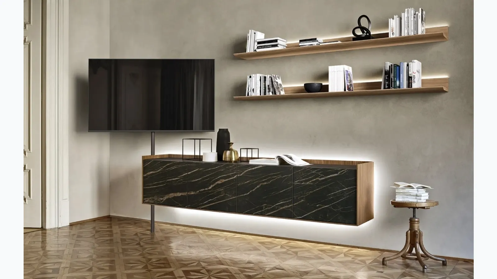Ceramic and wood TV stand for TV and video by Sangiacomo