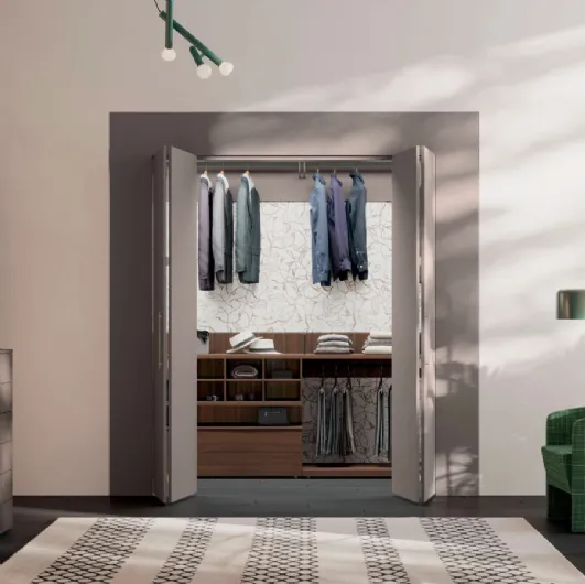 Alea walk-in closet with folding door in Platinum melamine by Orme