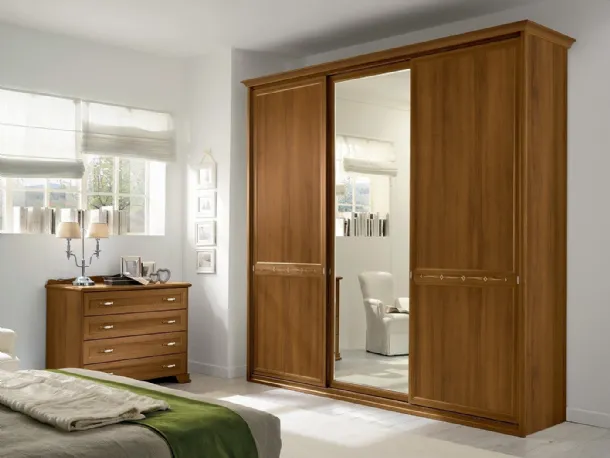 Wardrobe with sliding doors AM216 in melamine Walnut Sorrento and mirror by Colombini Casa