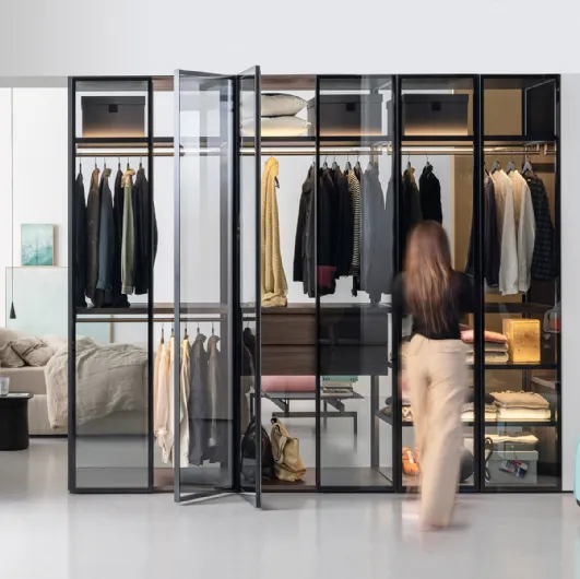 Wardrobe with glass doors Aria frame by Kristalia.