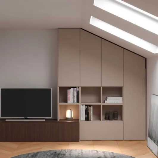 Sloping wardrobe with Nardi Interiors TV cabinet.