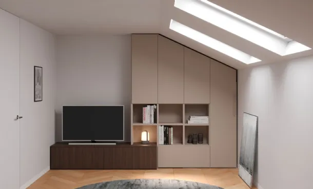 Sloping wardrobe with Nardi Interiors TV cabinet.