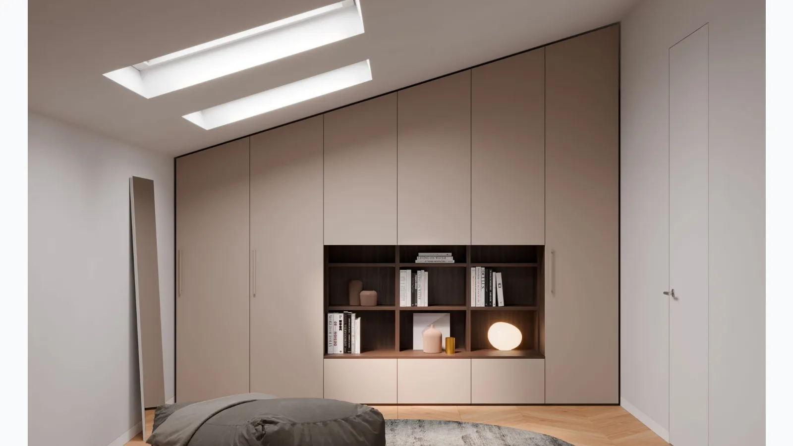 Sloping wardrobe with open compartments by Nardi Interni