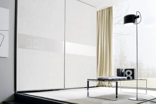 Wardrobe with sliding doors, white cement finish, Atlas model of S75.