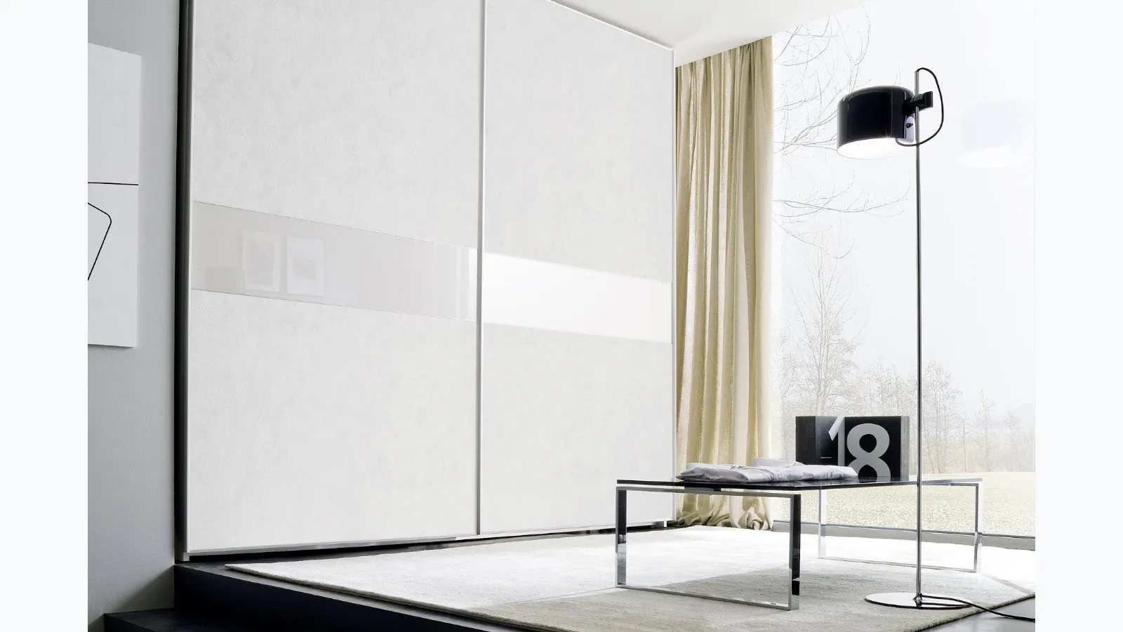 Wardrobe with sliding doors, white cement finish, Atlas model of S75.