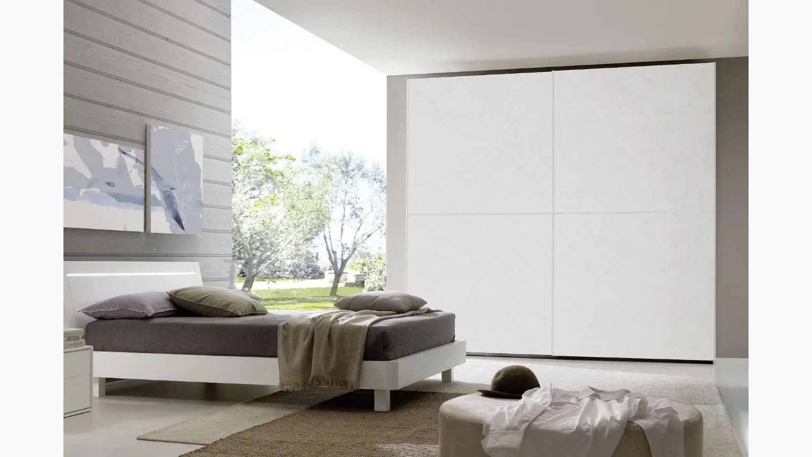 Wardrobe with Basic Maxi sliding doors in white cement finish by S75.