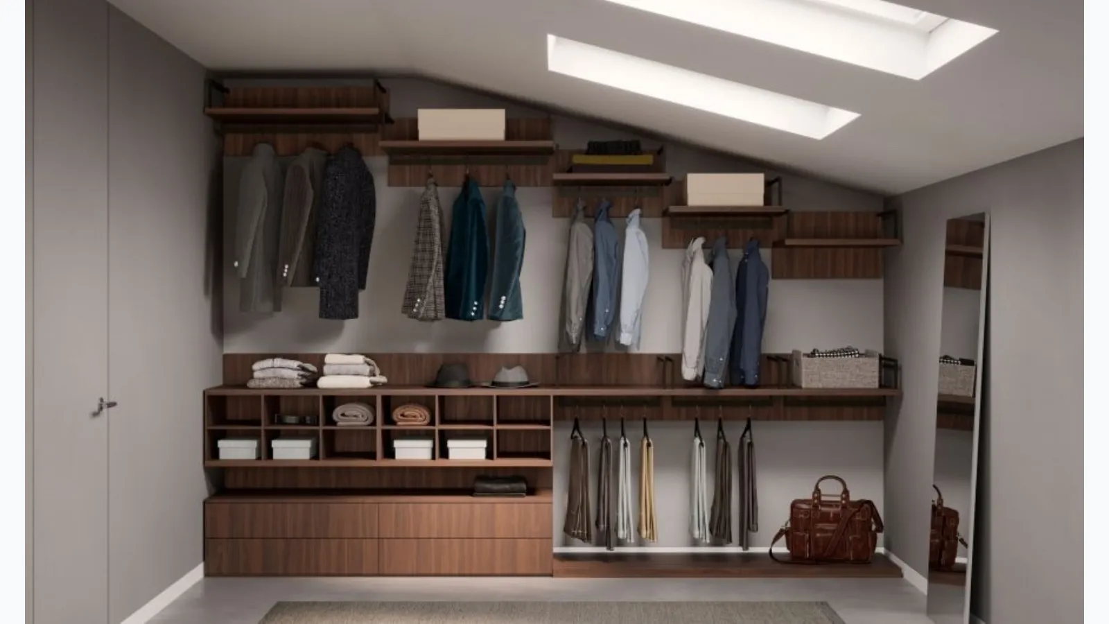 Open Attic Walk-in Closet in melamine with a Cotto finish by Nardi Interni.