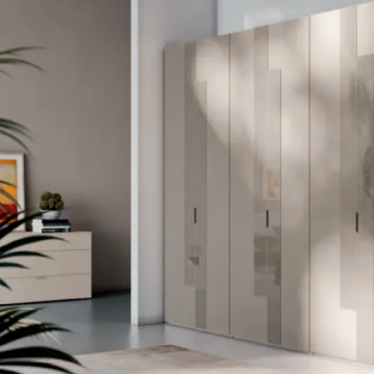 Modern wardrobe with hinged doors in Tortora melamine and lacquered glass Figur by Orme.