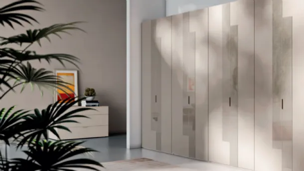 Modern wardrobe with hinged doors in Tortora melamine and lacquered glass Figur by Orme.